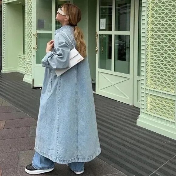 Zara Blue Denim Trench Coat - Picture 7 of 16